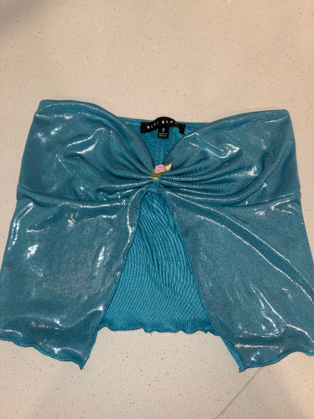 Metallic Blue strapless Summer top size small